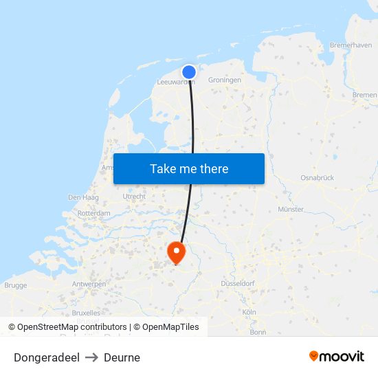 Dongeradeel to Deurne map