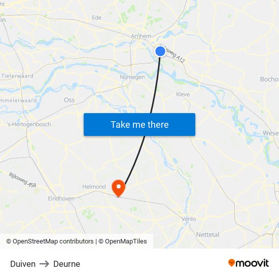 Duiven to Deurne map