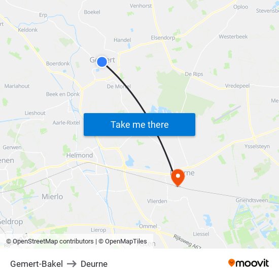 Gemert-Bakel to Deurne map