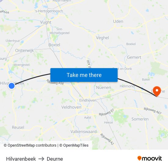 Hilvarenbeek to Deurne map