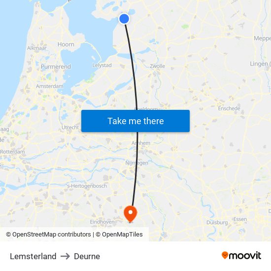 Lemsterland to Deurne map