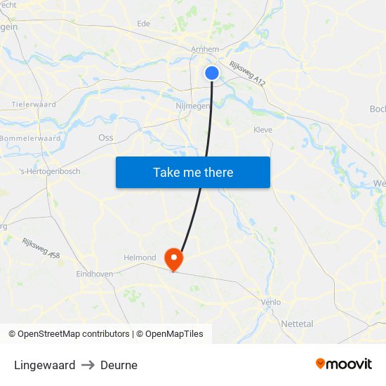 Lingewaard to Deurne map