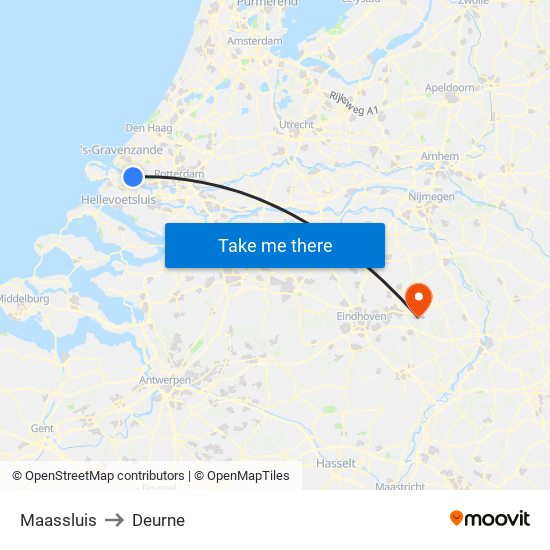 Maassluis to Deurne map