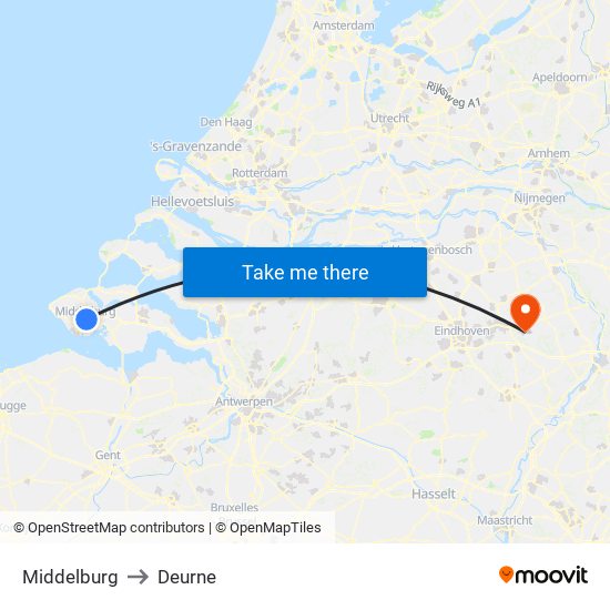 Middelburg to Deurne map