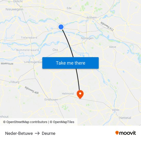 Neder-Betuwe to Deurne map