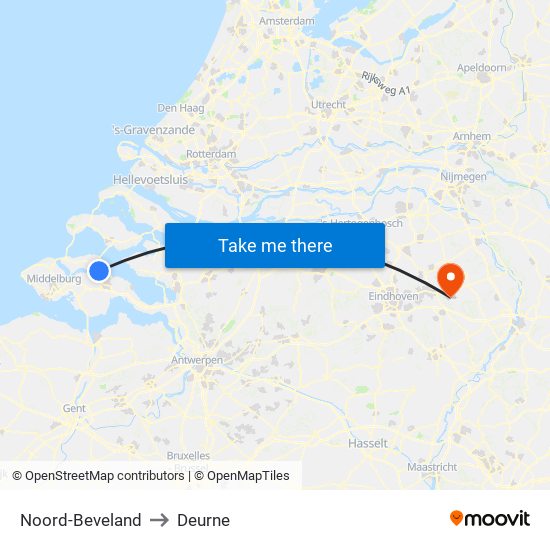 Noord-Beveland to Deurne map