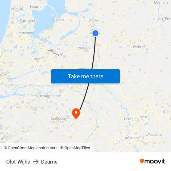 Olst-Wijhe to Deurne map