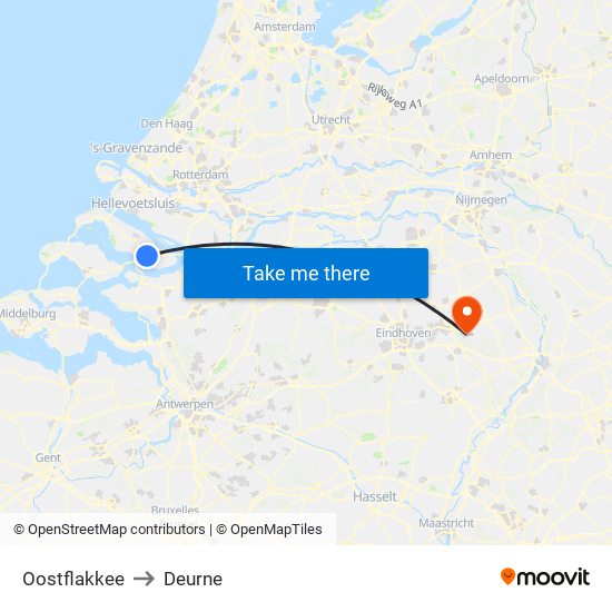 Oostflakkee to Deurne map