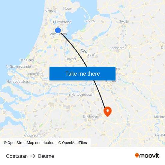 Oostzaan to Deurne map