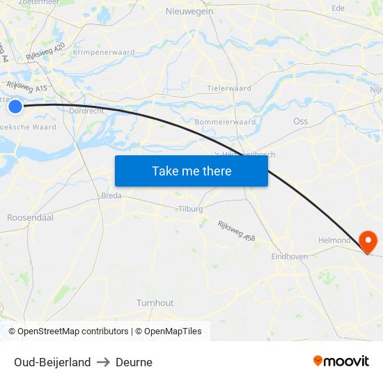 Oud-Beijerland to Deurne map