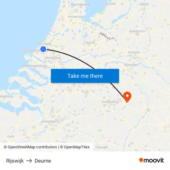 Rijswijk to Deurne map