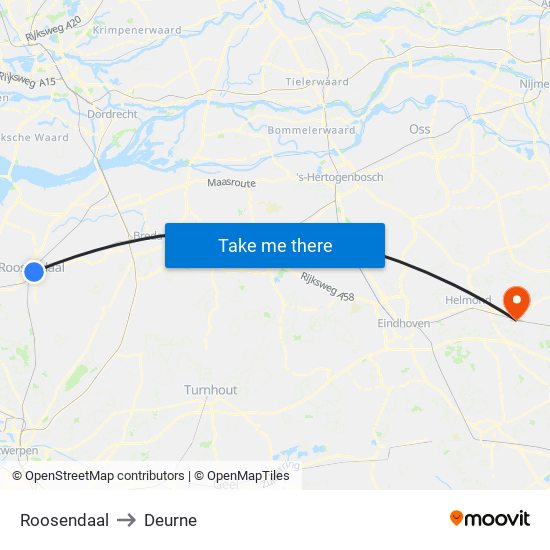 Roosendaal to Deurne map