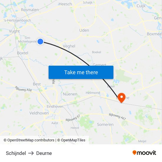 Schijndel to Deurne map