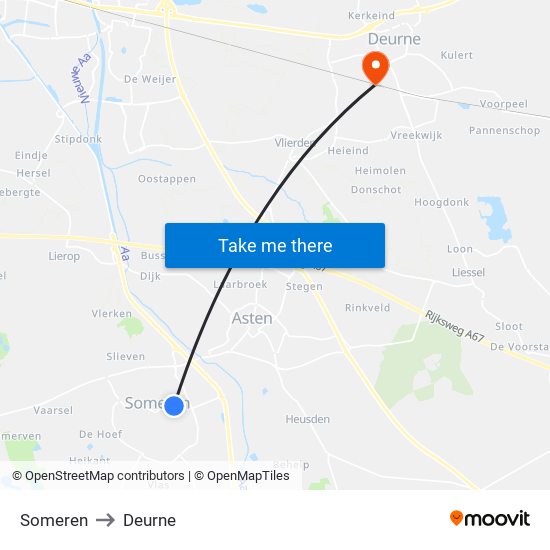 Someren to Deurne map