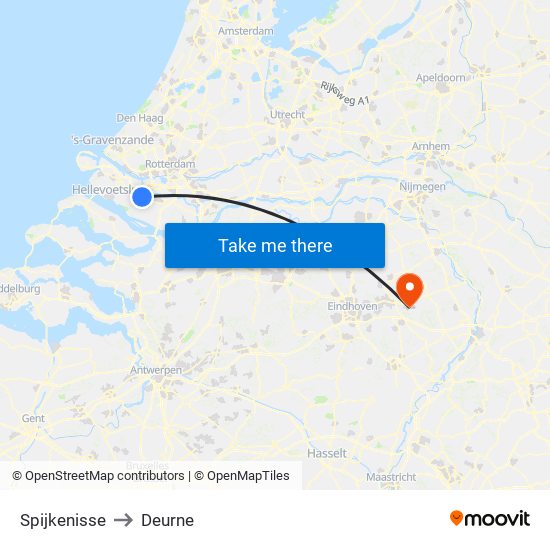 Spijkenisse to Deurne map