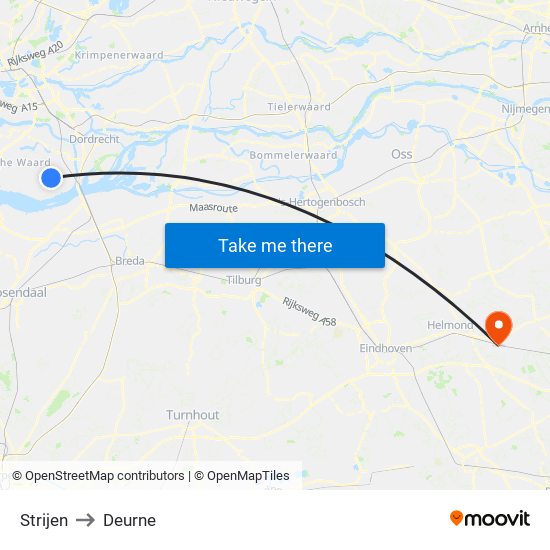 Strijen to Deurne map