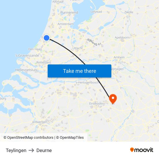 Teylingen to Deurne map