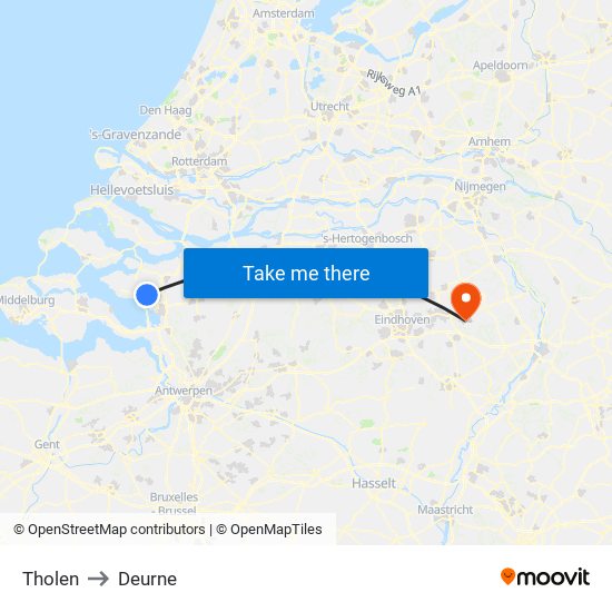 Tholen to Deurne map