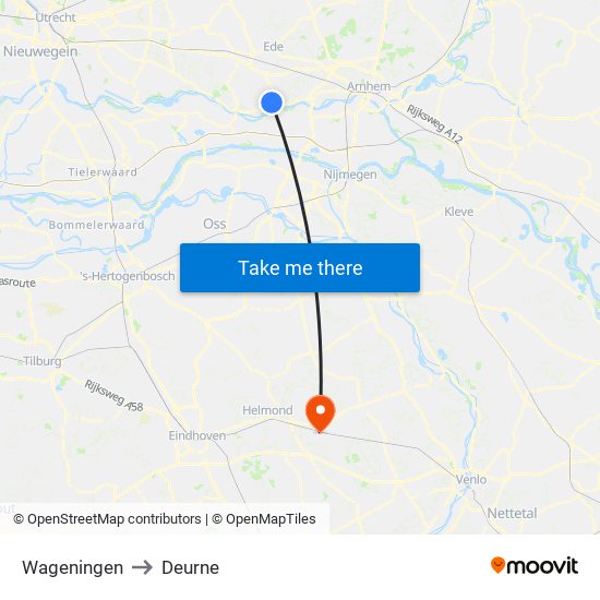 Wageningen to Deurne map