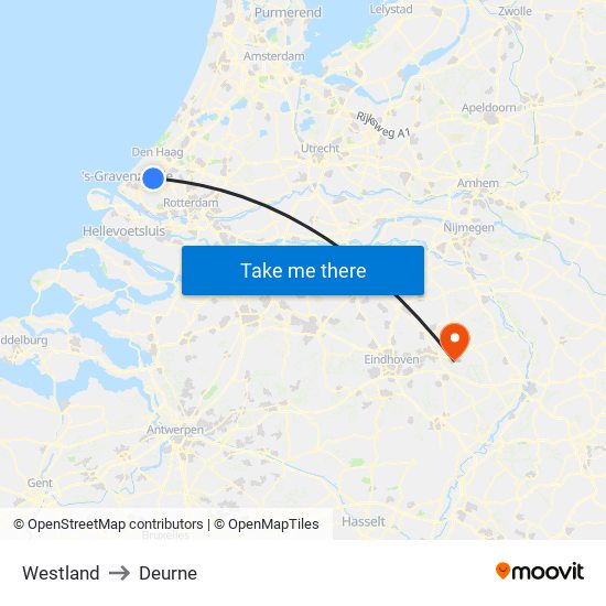 Westland to Deurne map