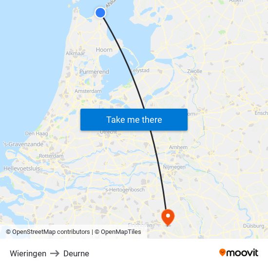 Wieringen to Deurne map