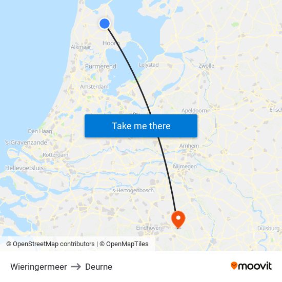 Wieringermeer to Deurne map