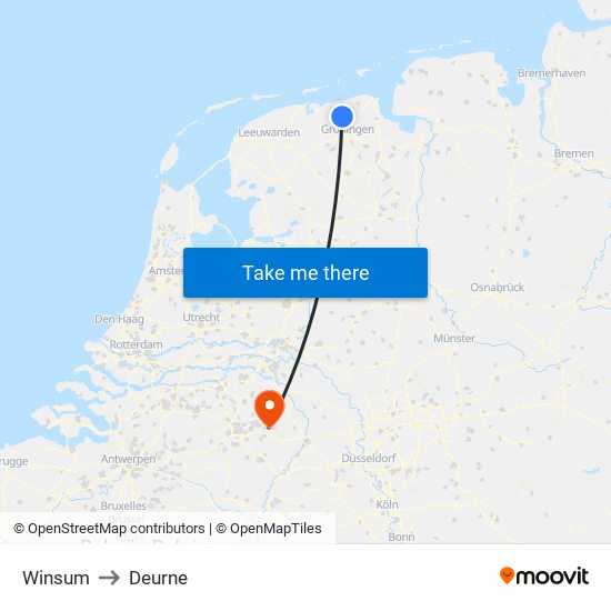 Winsum to Deurne map