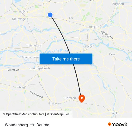 Woudenberg to Deurne map