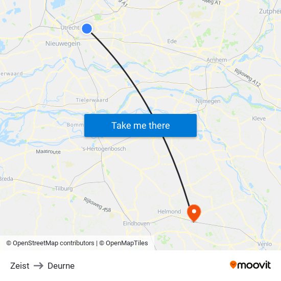 Zeist to Deurne map