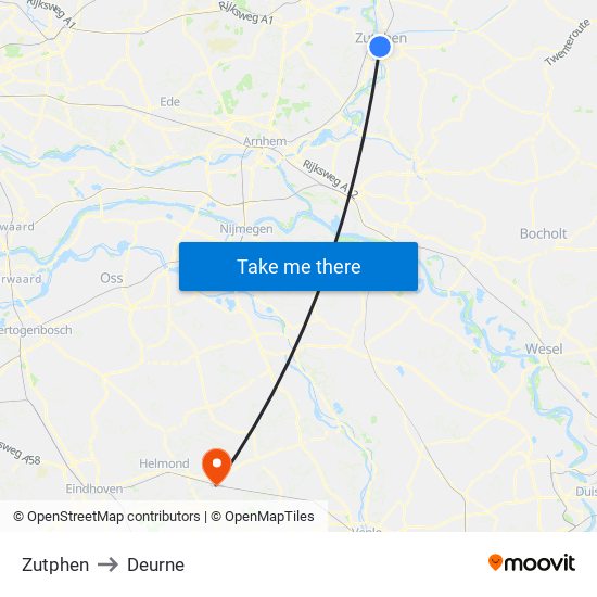 Zutphen to Deurne map