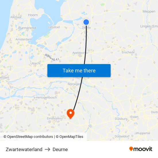 Zwartewaterland to Deurne map