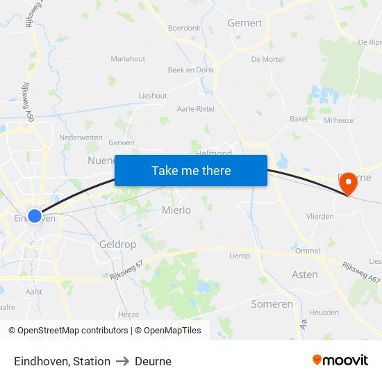 Eindhoven, Station to Deurne map