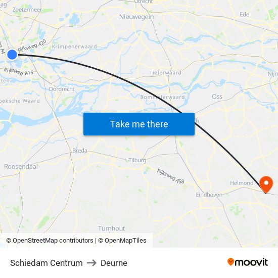 Schiedam Centrum to Deurne map