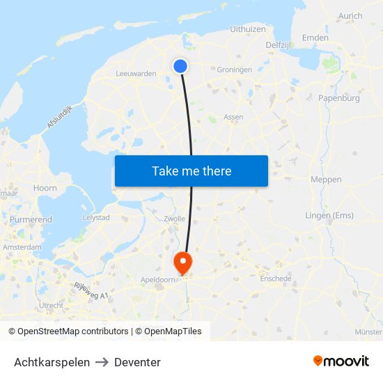 Achtkarspelen to Deventer map