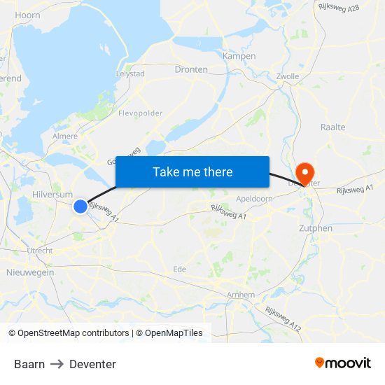 Baarn to Deventer map