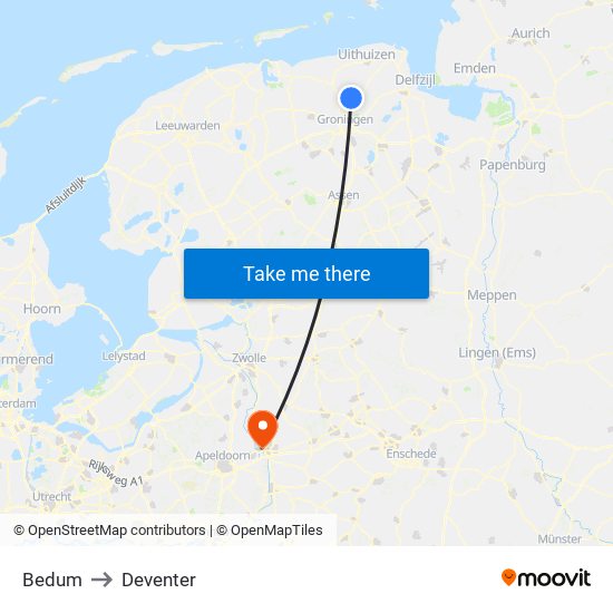 Bedum to Deventer map