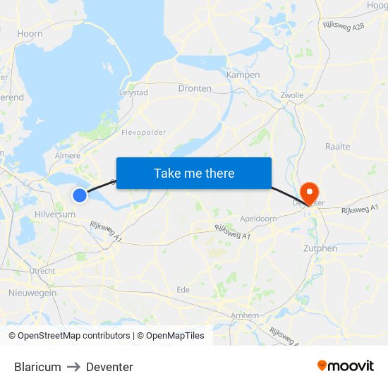 Blaricum to Deventer map