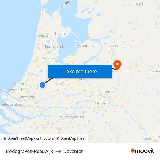 Bodegraven-Reeuwijk to Deventer map