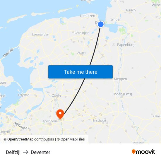 Delfzijl to Deventer map