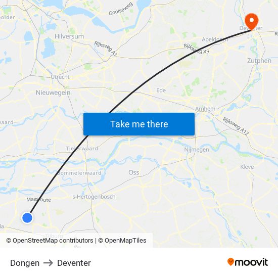 Dongen to Deventer map