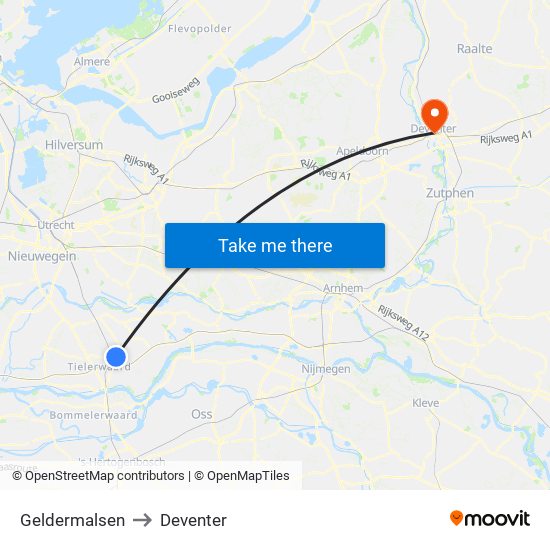 Geldermalsen to Deventer map