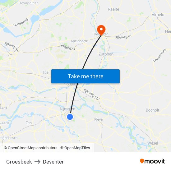 Groesbeek to Deventer map