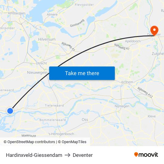 Hardinxveld-Giessendam to Deventer map