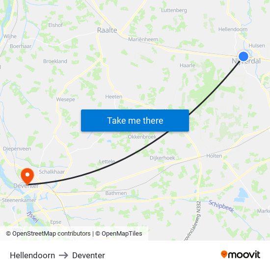 Hellendoorn to Deventer map