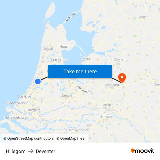 Hillegom to Deventer map