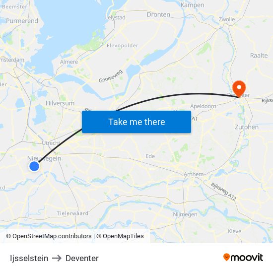 Ijsselstein to Deventer map