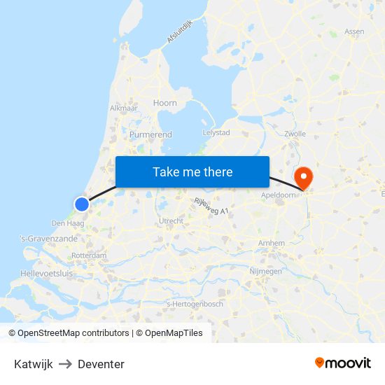 Katwijk to Deventer map