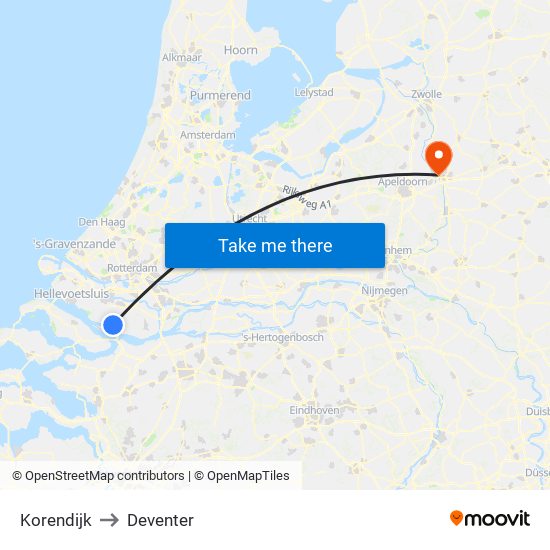 Korendijk to Deventer map
