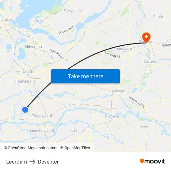 Leerdam to Deventer map