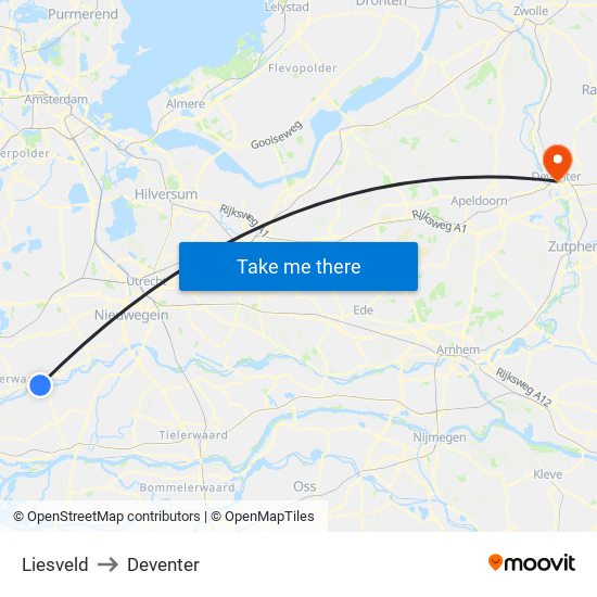 Liesveld to Deventer map